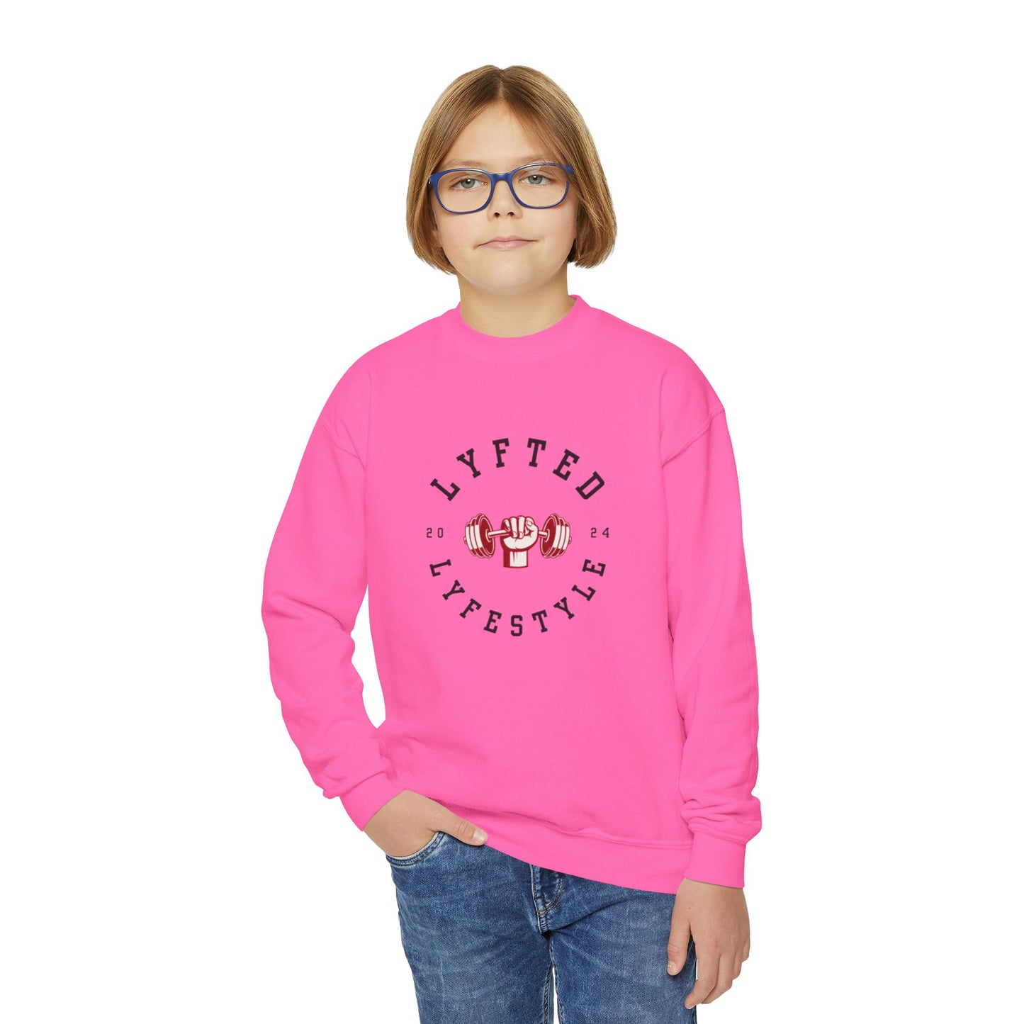 LYFTED LYFESTYLE LOGO RED and BLACK Youth Crewneck Sweatshirt