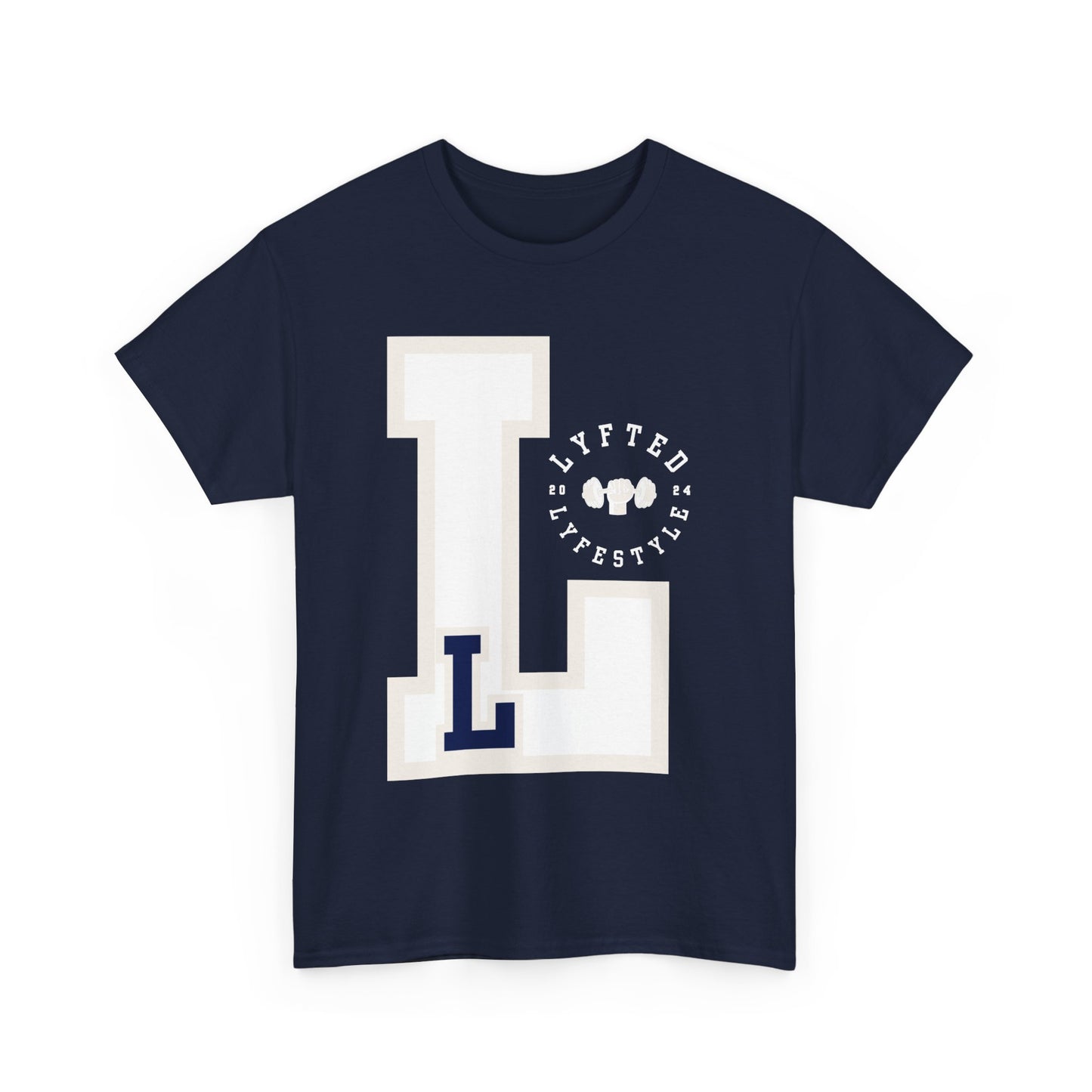 Navy Letterman Style Tee - Unisex Heavy Cotton Tshirt