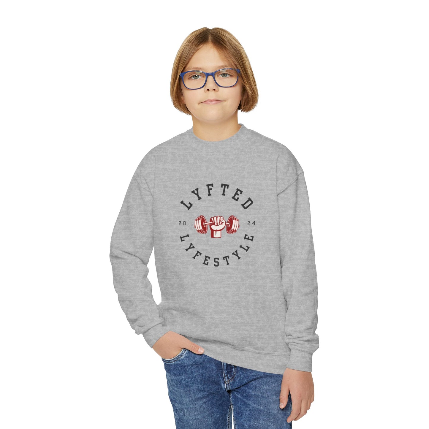 LYFTED LYFESTYLE LOGO RED and BLACK Youth Crewneck Sweatshirt