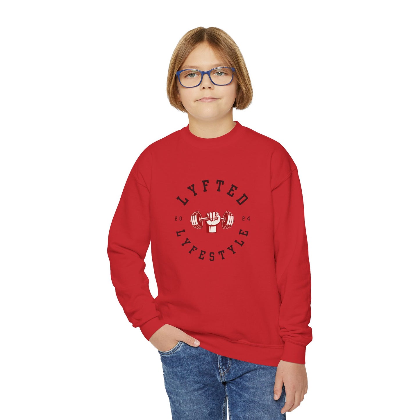 LYFTED LYFESTYLE LOGO RED and BLACK Youth Crewneck Sweatshirt