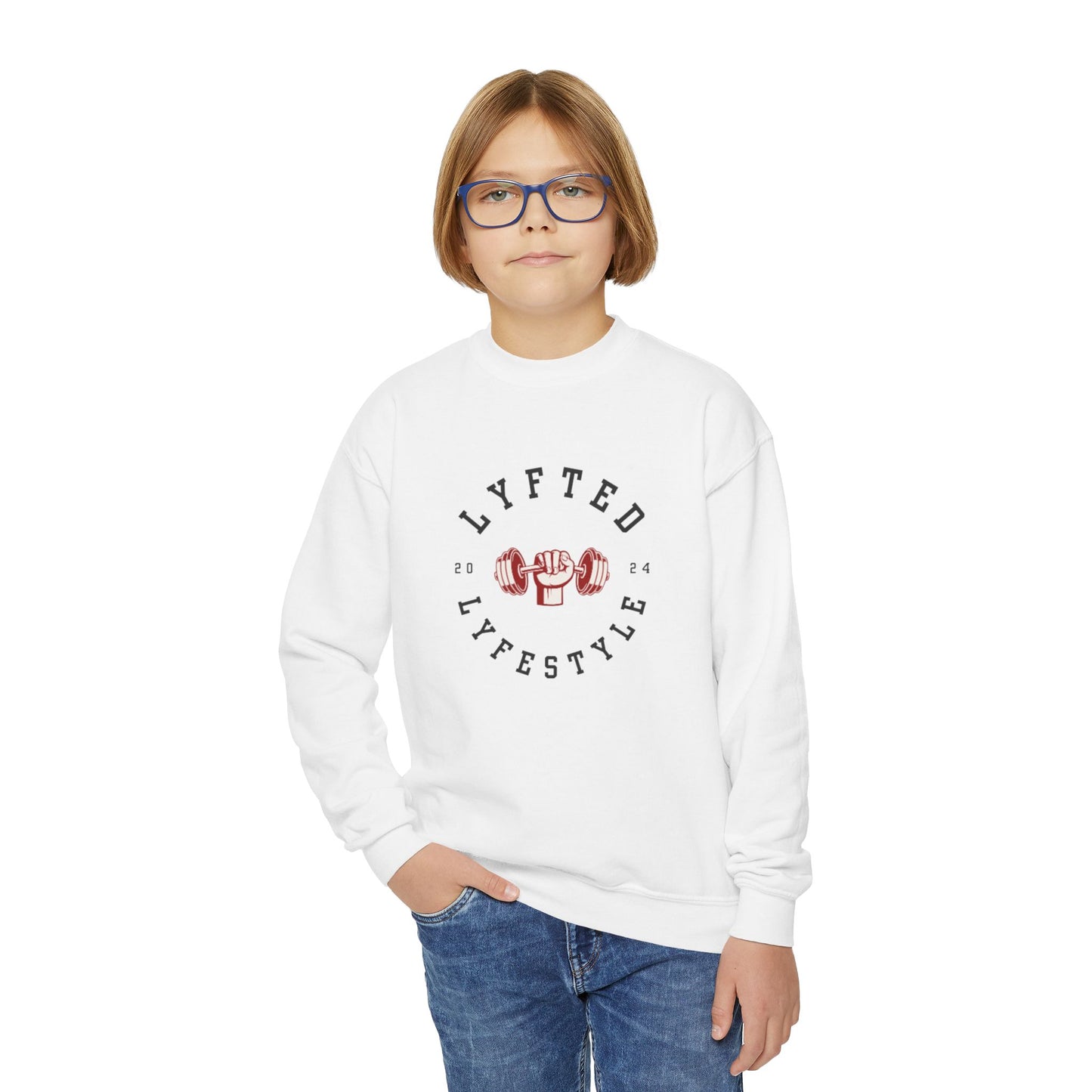 LYFTED LYFESTYLE LOGO RED and BLACK Youth Crewneck Sweatshirt