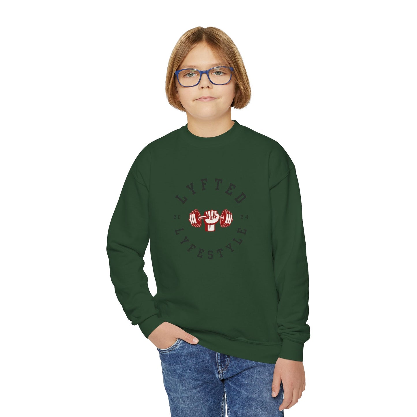 LYFTED LYFESTYLE LOGO RED and BLACK Youth Crewneck Sweatshirt