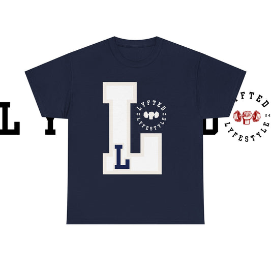 Navy Letterman Style Tee - Unisex Heavy Cotton Tshirt