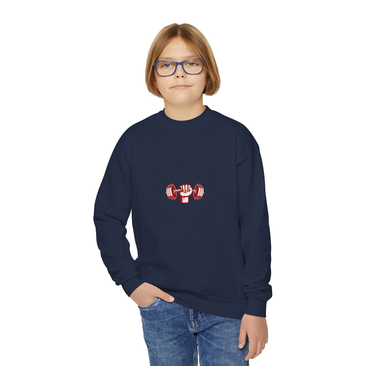 LYFTED LYFESTYLE LOGO RED and BLACK Youth Crewneck Sweatshirt