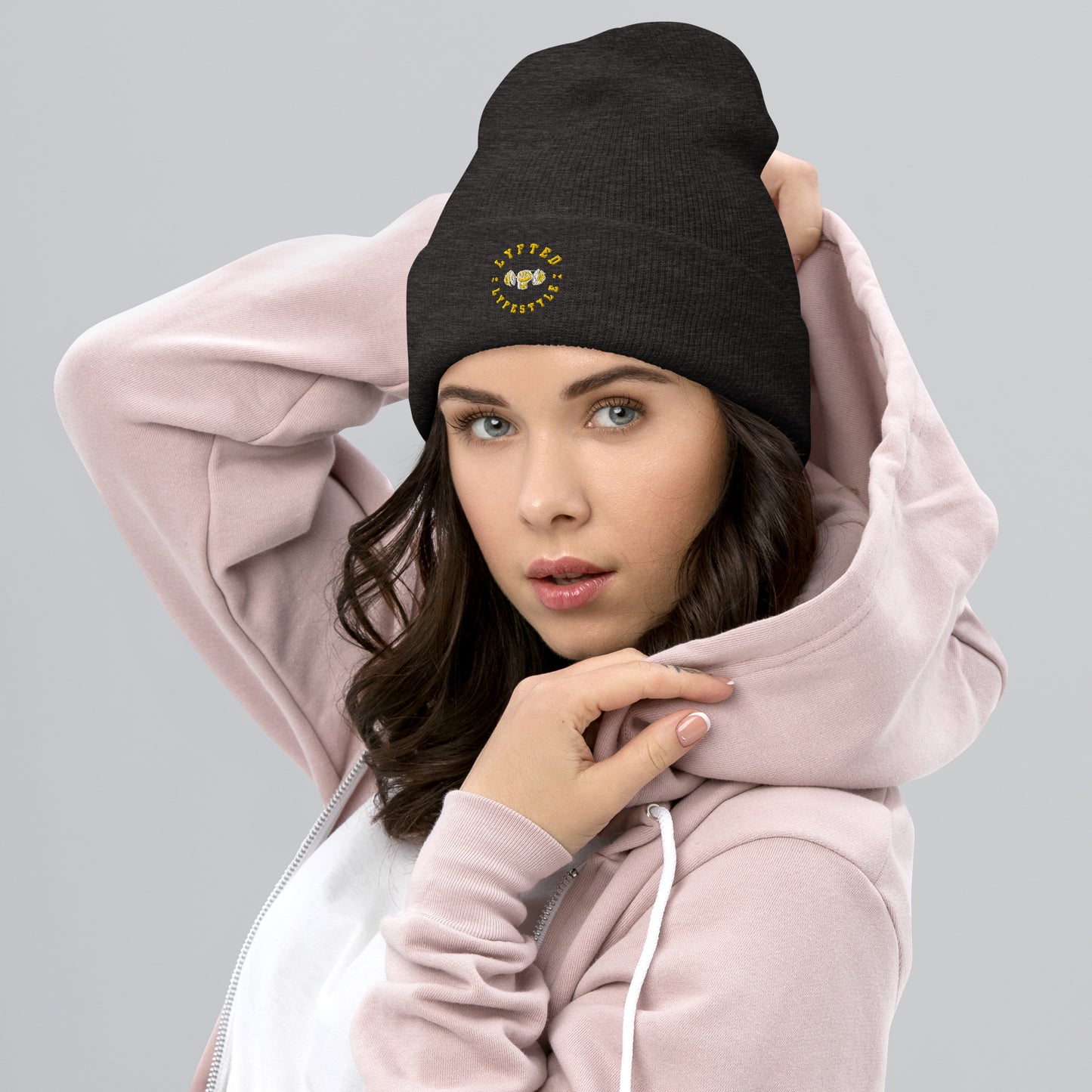 LYFTED LYFESTYLE LOGO GOLD AND WHITE Cuffed Beanie