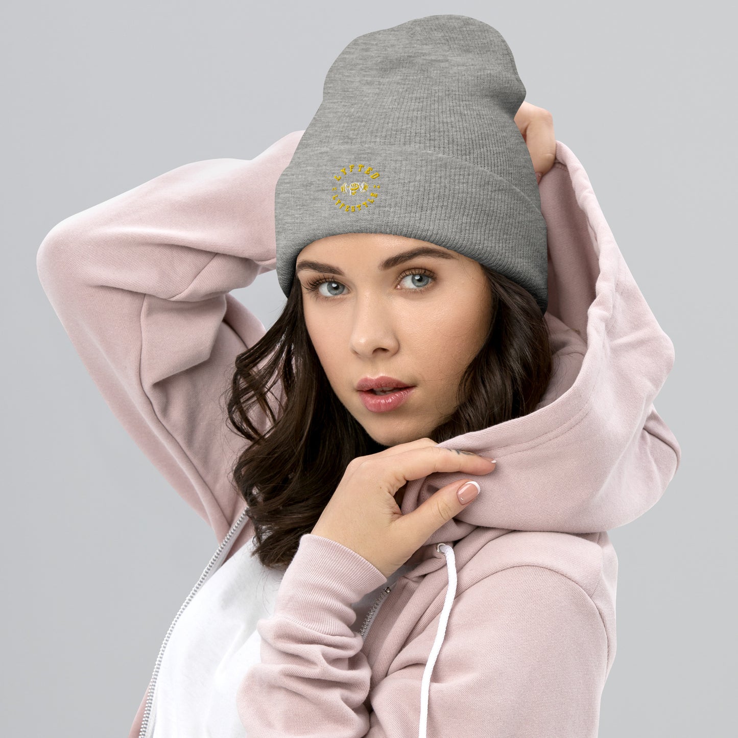 LYFTED LYFESTYLE LOGO GOLD AND WHITE Cuffed Beanie