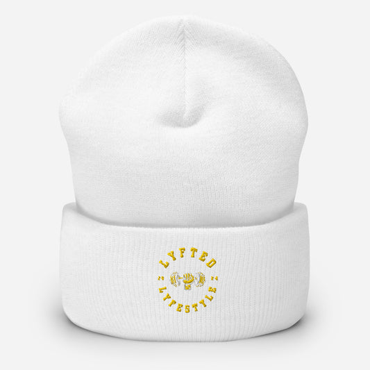 LYFTED LYFESTYLE LOGO GOLD AND WHITE Cuffed Beanie