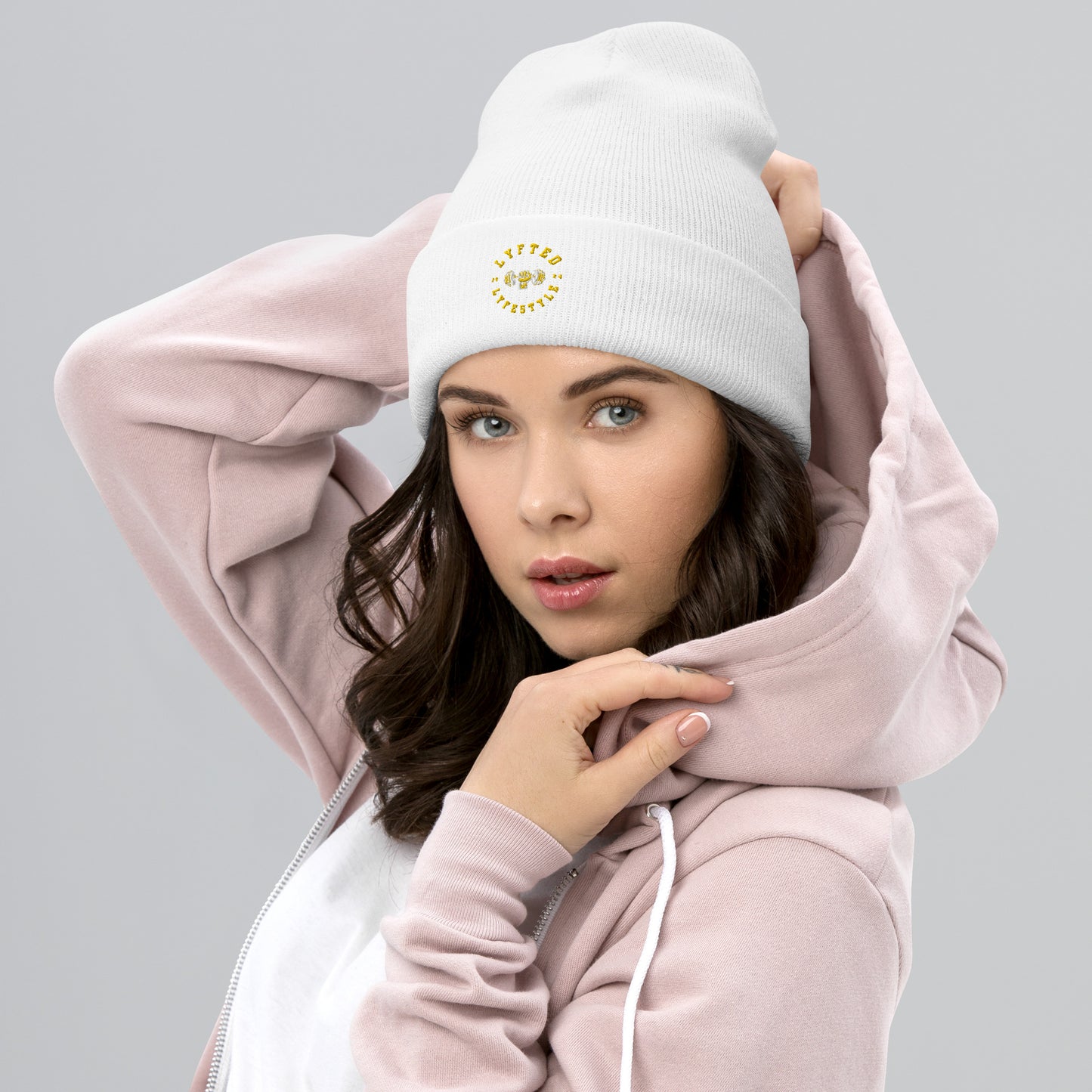 LYFTED LYFESTYLE LOGO GOLD AND WHITE Cuffed Beanie