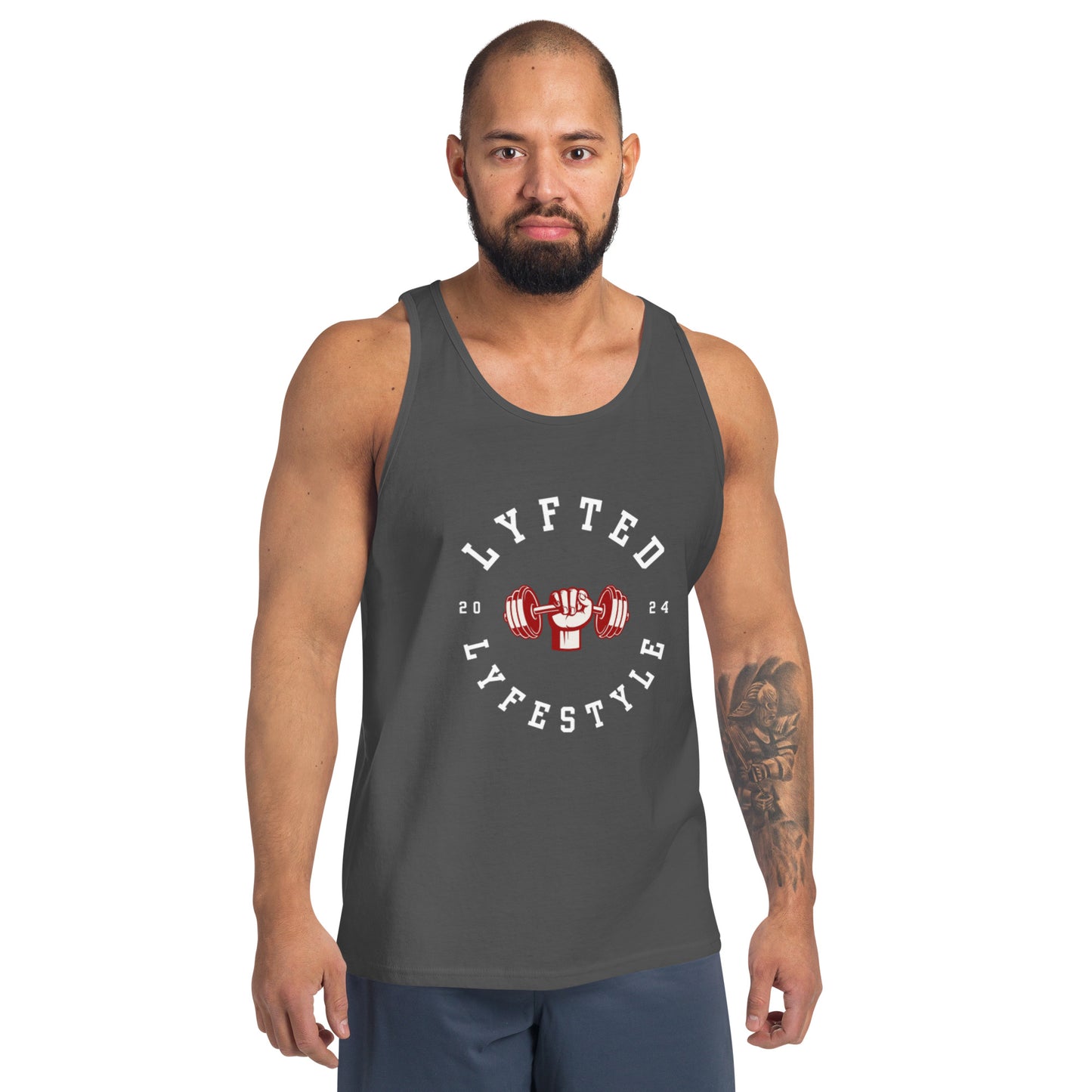 LYFTED LYFESTYLE LOGO RED AND WHITE Men's Tank Top