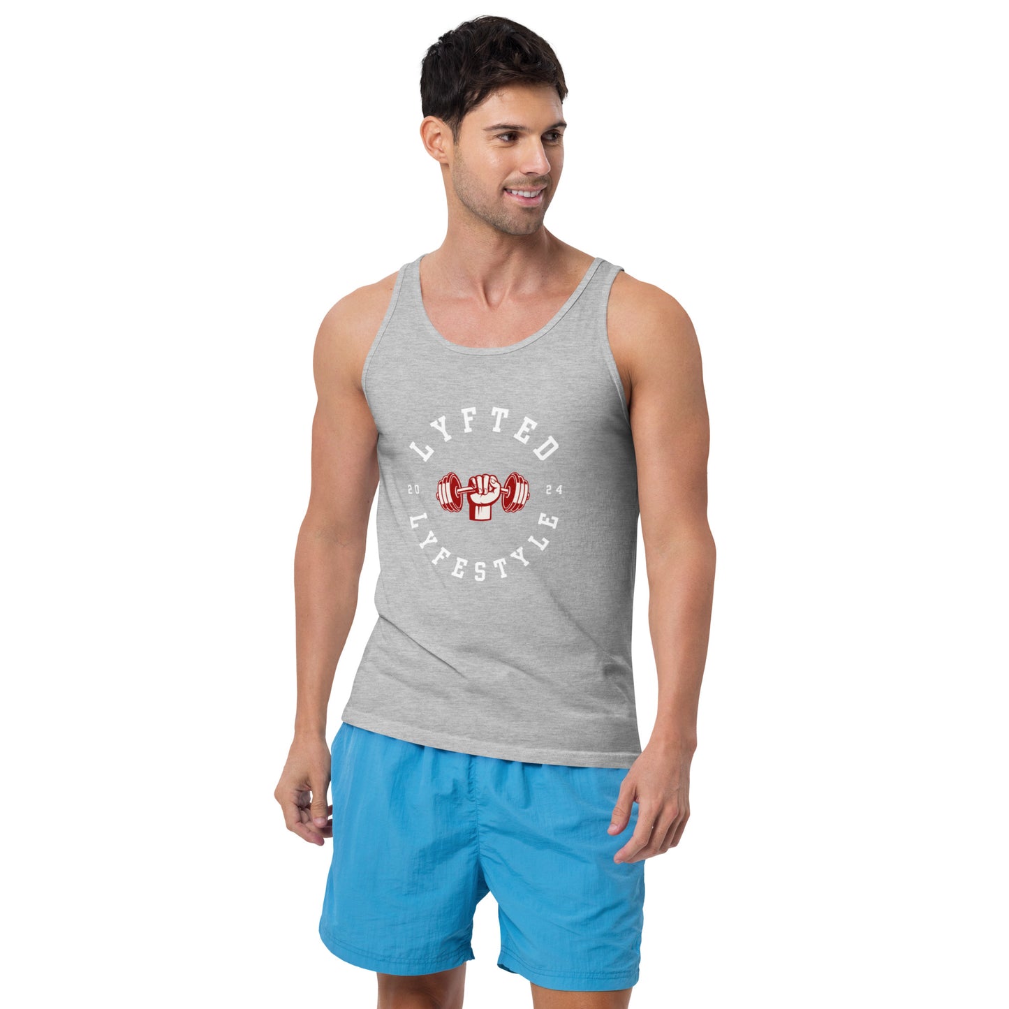 LYFTED LYFESTYLE LOGO RED AND WHITE Men's Tank Top