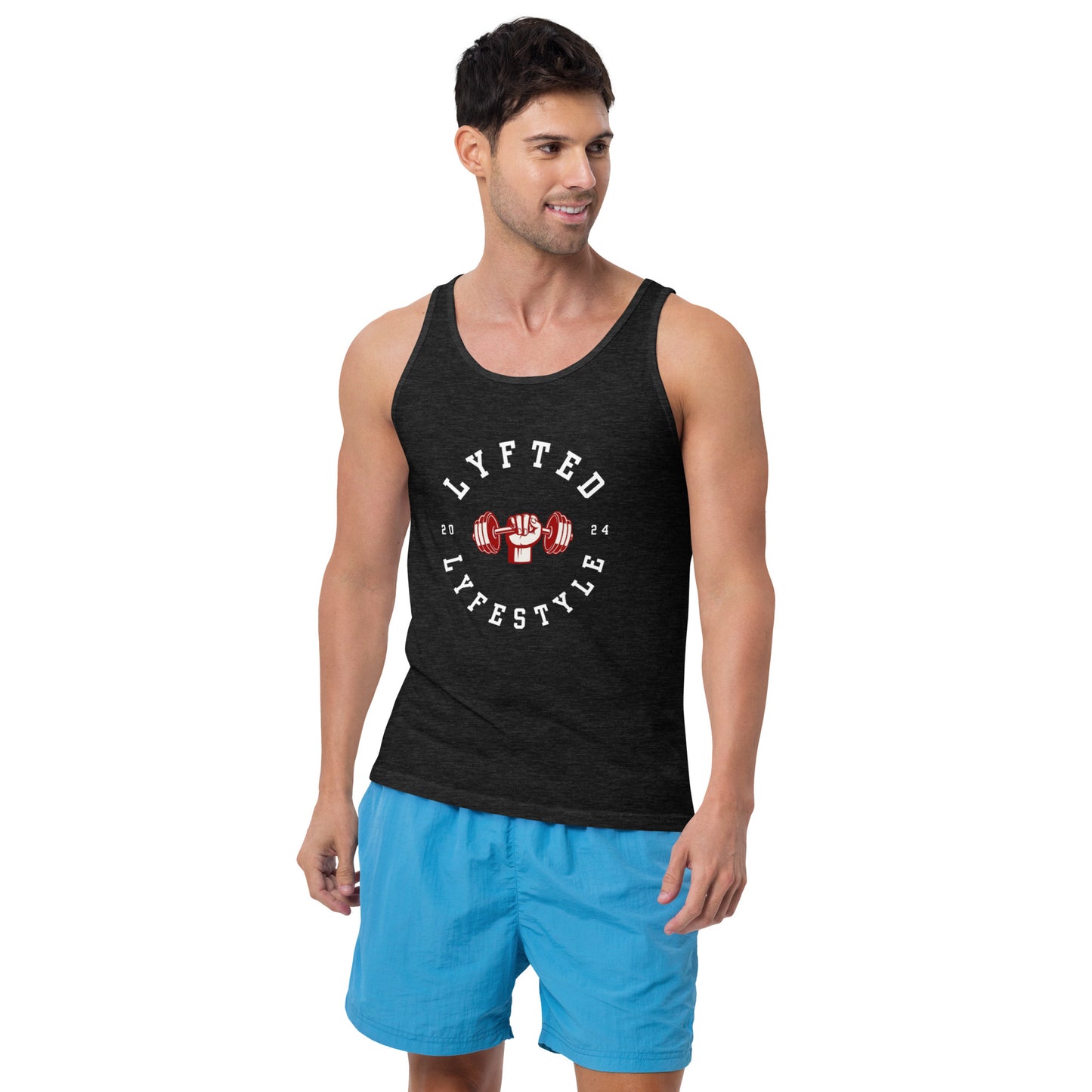 LYFTED LYFESTYLE LOGO RED AND WHITE Men's Tank Top