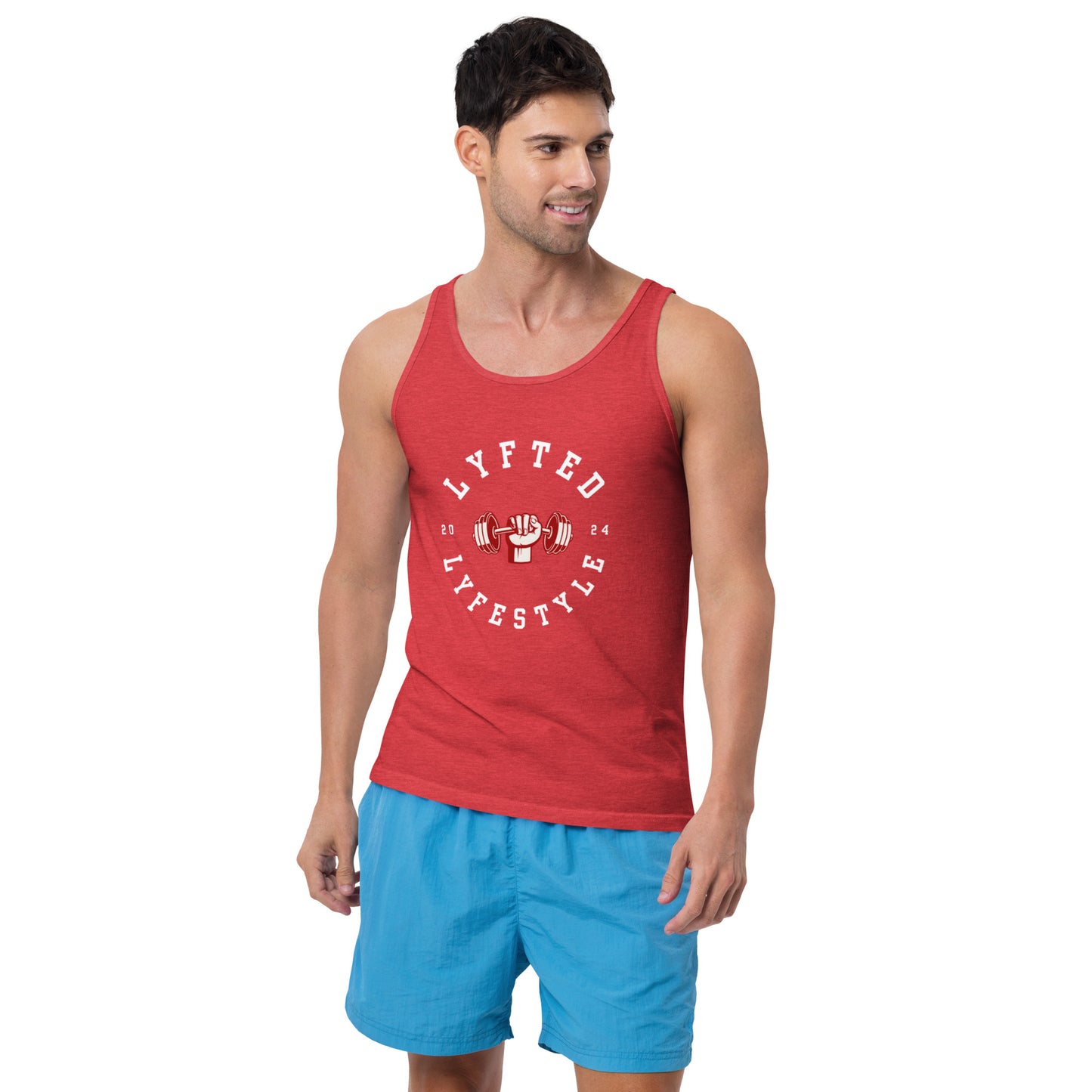 LYFTED LYFESTYLE LOGO RED AND WHITE Men's Tank Top