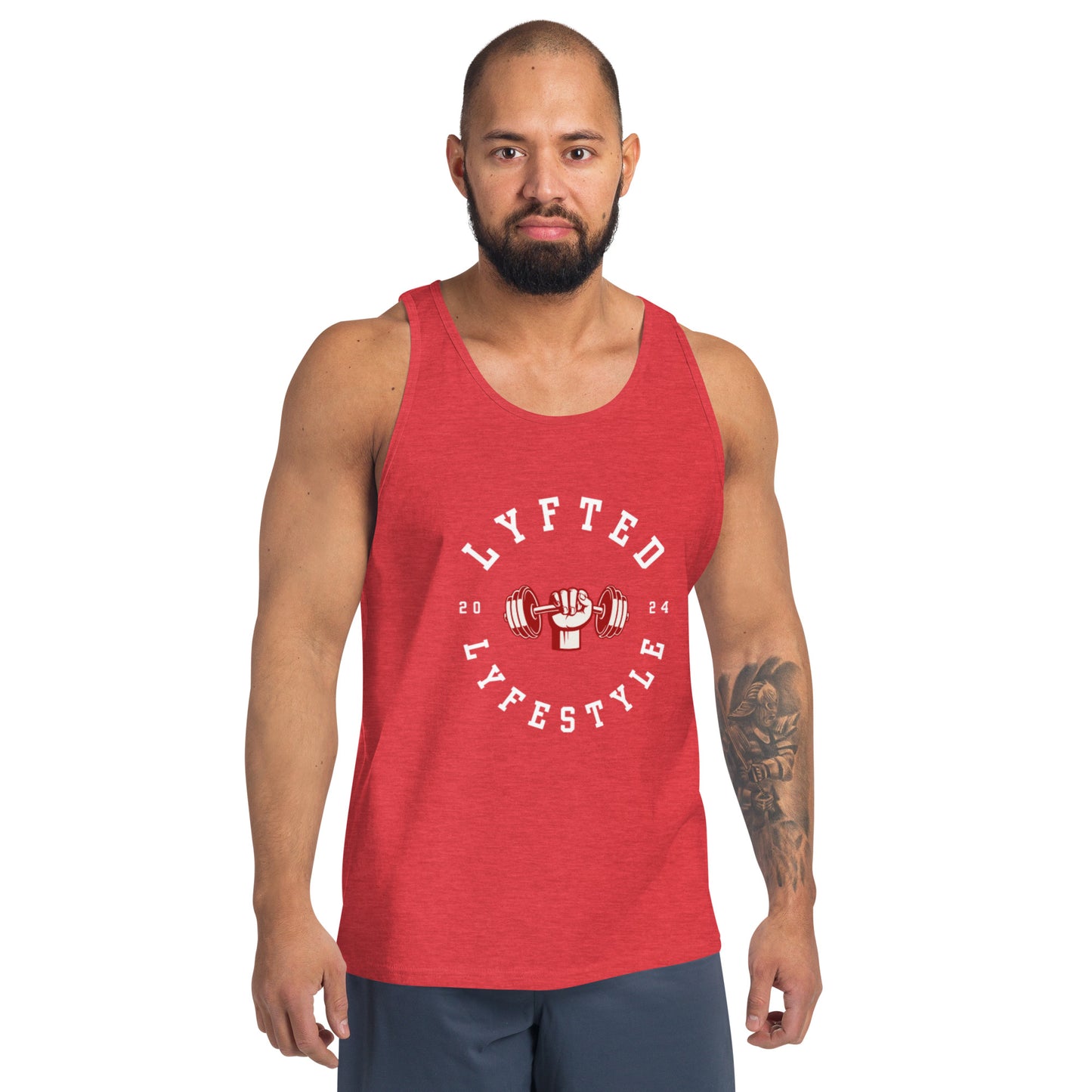 LYFTED LYFESTYLE LOGO RED AND WHITE Men's Tank Top